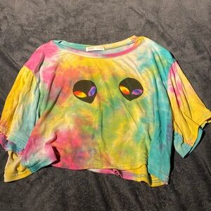 Multi colored lightly worn alien t